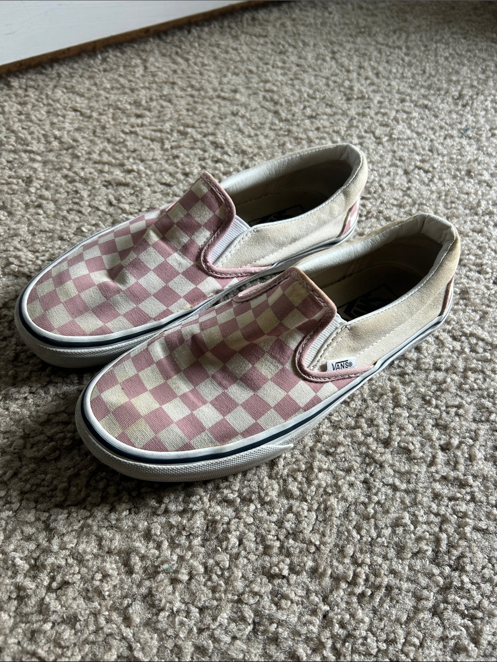 Vans Kids Slip-On Sneakers in Pink and Cream Checkerboard